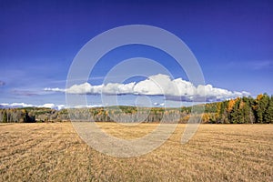 Autumn landscape sloping meadow on a background of forest and mountains