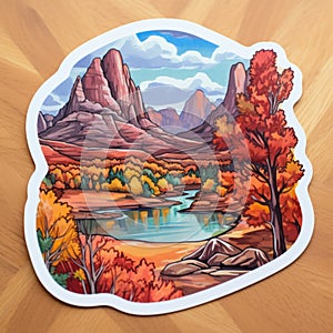 Autumn Landscape Sticker With Vibrant Colors And Unique Artistic Style