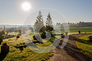 autumn landscape. The sun in a clear sky. heaven on earth