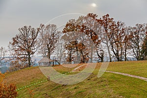 Autumn landscape in the tourist and archeological village Kernave near Vilnius