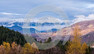 Autumn landscape from Transylvania, Romania, view over the Piatra Craiului mountains