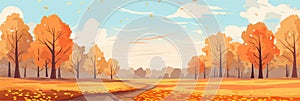 Autumn landscape with trees falling yellow leaves. Autumn panorama background. Vector illustration