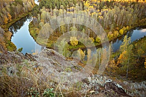 Autumn landscape: trees, river, view from a height