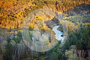 Autumn landscape: trees, river, view from a height