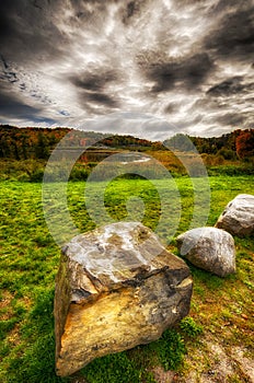 Autumn Landscape Under Dark Clouds