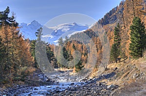 Autumn landscape in Val Roseg, Switzerland