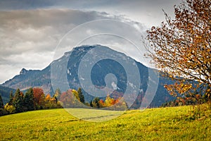 Autumn landscape with The Velky Choc hill in north Slovakia