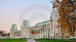 Autumn landscape view of Tsaritsyno Museum Reserve in Moscow Russia