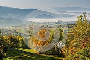 Autumn landscape with village, Slovakia.