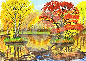 Autumn landscape, watercolours photo