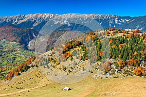 Autumn landscape,Zarnesti gorge and Piatra Craiului mountains,Transylvania,Romania