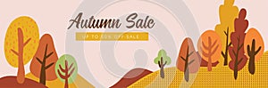 Autumn landscapes, banner and wallpaper for social media stories and sale season. Vector illustration in flat simple