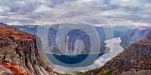 Autumn landscapes in mountains. Trolltunga , Norway