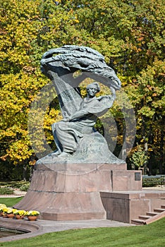 Autumn in Lazienki park with monument of Friderick Chopin, Warsaw