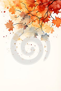 Autumn leaf background border design watercolor panting