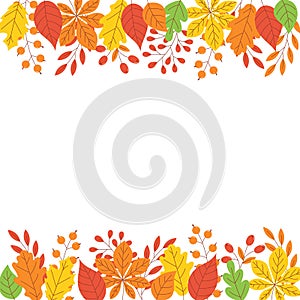 Autumn leaf border with copy space - simple flat abstract tree colorful foliage frame for fall seasonal design.