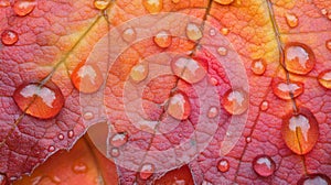 Autumn Leaf Covered In Dew Drops Of Water