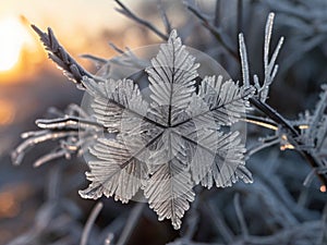 autumn leaf frozen icy leaves ice. Closeup of one big green fresh and frozen leaf during winter.