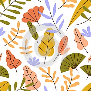 Autumn leaf pattern. Seamless fall background with abstract foliage, leaves. Endless floral botanical texture design