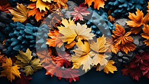 Autumn leaf pattern, vibrant colors, nature beauty in November generated by AI