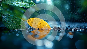 Autumn leaf rain puddle reflection forest background