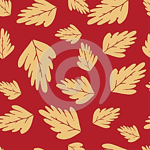 Autumn leaf seamless pattern. A decorative background with red-orange leaves. Vector illustration