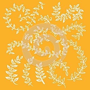 Autumn leaf set. Set wreaths and laurel. Hand painted orange branches, leaves, leaf, petal decor elements. For design template, in
