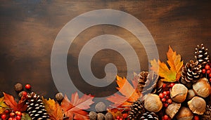 Autumn leaf on wood, nature decoration, multi colored celebration generated by AI