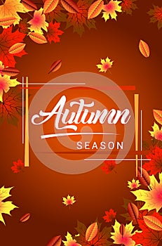 Autumn leaves background. Autumnal border with isolated yellow maple.Autumn vector background banner.