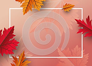 Autumn leaves background design with copy space vector illustration