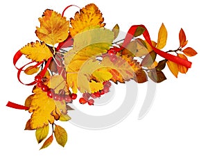 Autumn leaves and berries in a corner arrangement