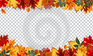 Autumn leaves border frame with space text on transparent background. Can be used for thanksgiving, harvest holida