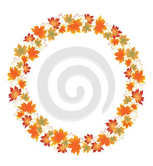 Autumn leaves border isolated on white background.