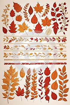 Autumn Leaves Border Lines, Fall Foliage Dividers,