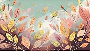 autumn leaves and branches background, abstract soft color softpastel bright colors, fall pattern, Generative AI