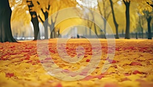 Autumn leaves in the city park. Abstract blurred background with bokeh effect. Generative AI