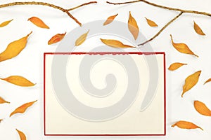 Autumn leaves composition paper mockup with copy space.