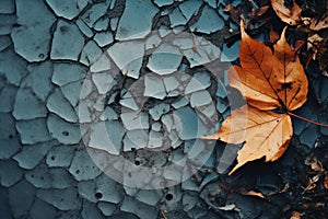 autumn leaves on a cracked wall