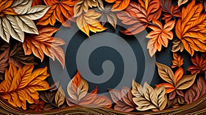 Autumn leaves dark background.3d design