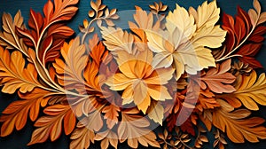 Autumn leaves dark background.3d design