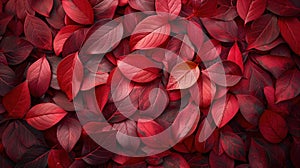 Autumn Leaves in Dark Red Hue: Top View Background for Fall Color Concept