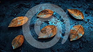 Autumn Leaves on Dark Surface