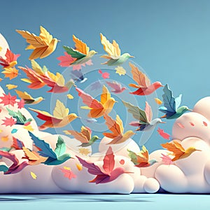 autumn leaves flying falling like brids isolated - ai generated