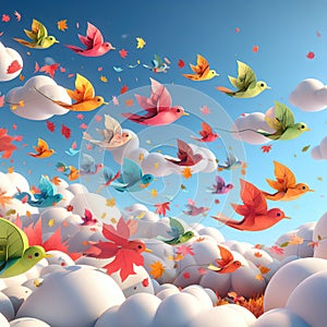 autumn leaves flying falling like brids isolated - ai generated