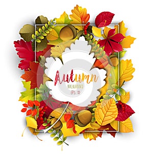 Autumn leaves frame background with autumn leaves silhouette