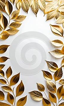 autumn leaves frame on white gold