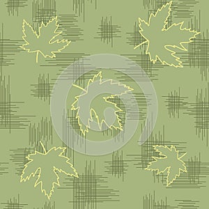 Autumn leaves with geometric lines background seamless pattern