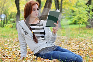 Autumn leaves girl book casual