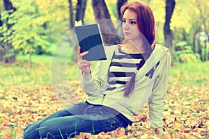 Autumn leaves girl book casual