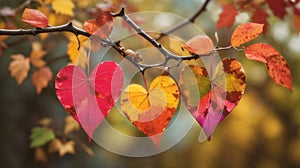 Autumn leaves with hearts